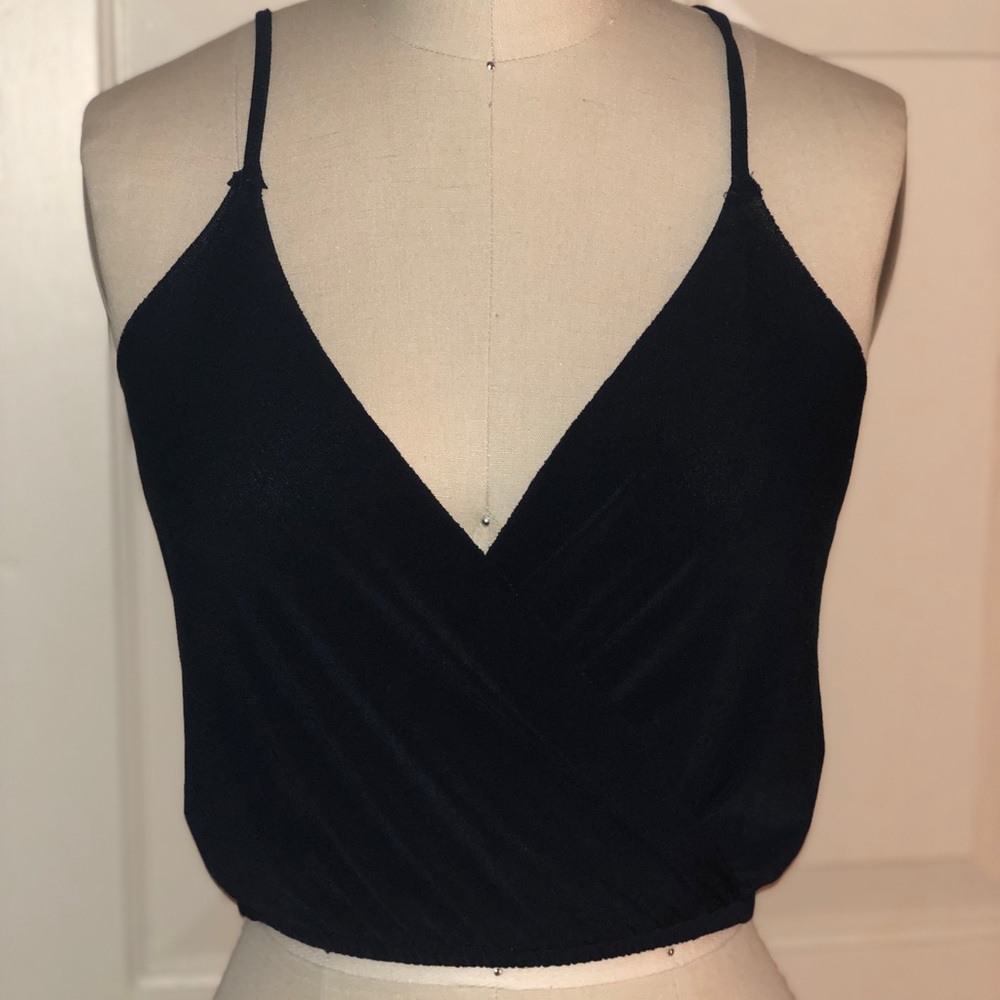 Cropped navy blue wrap shirt!